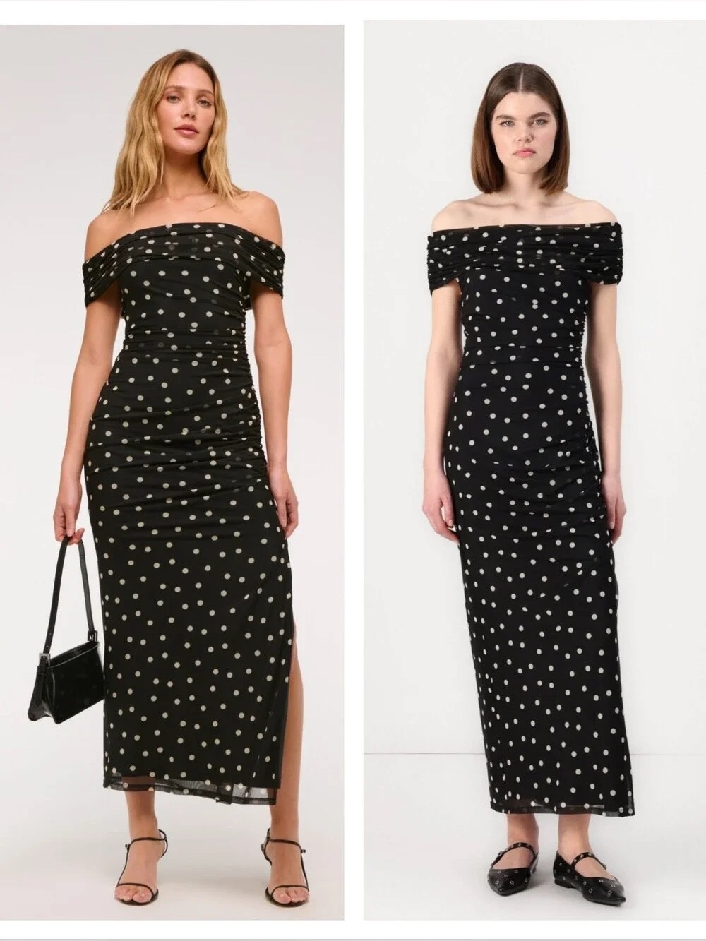 Abercrombie & Fitch Mesh Maxi Polka Dot Off The Shoulder Dress - Picture 2 of 7
